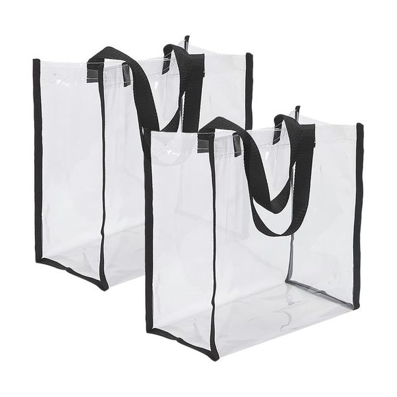 2 Pcs Clear Plastic Tote Bags Transparent Stadium Aroved Bag See Through :[ - Picture 1 of 5